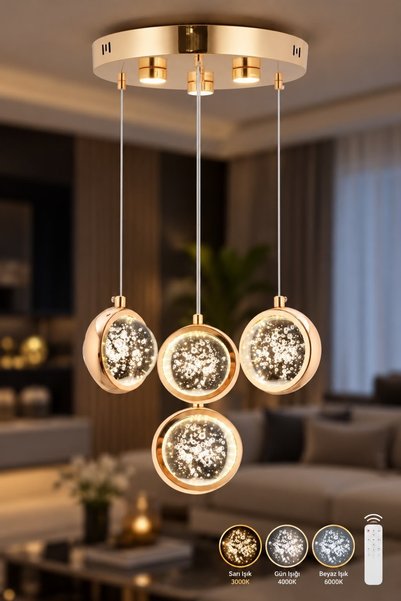İstanbul Avize İstanbul Avize Dünya 4'lü Gold Led Modern Kumandalı 3 Renk Led...
