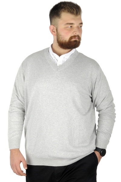 ModeXL سترة موديل XL مقاس كبير برقبة على شكل حرف V 22206 رمادي