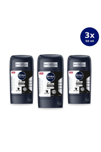 NIVEA Men Black & White Invisible Power Antiperspirant Stick 48h, 50 ml X3