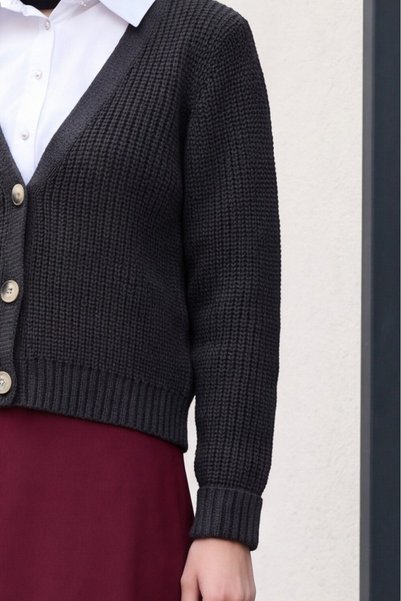 Generic Brand Cardigan cu nasturi cu model tricotat - Antracit