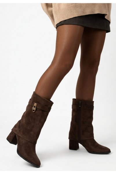 Zerenyus Zrne-B02 Premium Brown Suede Heeled Boots 6.5 cm