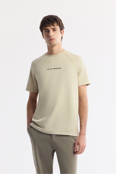 Avva Men's Beige Crew Neck Printed Oversize Fit T-Shirt A41Y1168