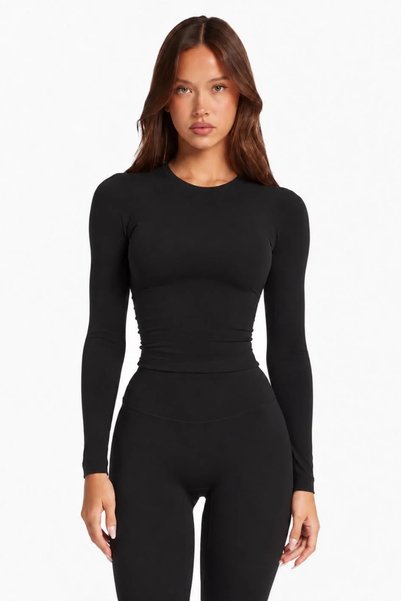 Zeia Kadın Uzun Kollu Bisiklet Yaka Basic Body Slim Fit Likralı Esnek Crop T-...