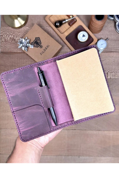 Fil Deri Defter Kılıfı Mürdüm Renk Hakiki Deri Kapaklı Model 2051