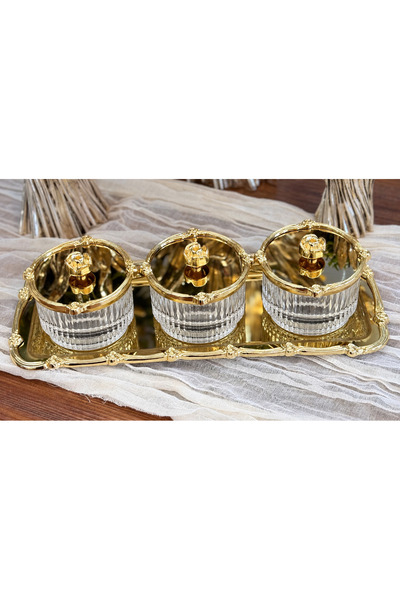 atabey home collection FLORAL TRAY SET WITH ROSE-FRAMED FULL GOLD BOWL SET & ...