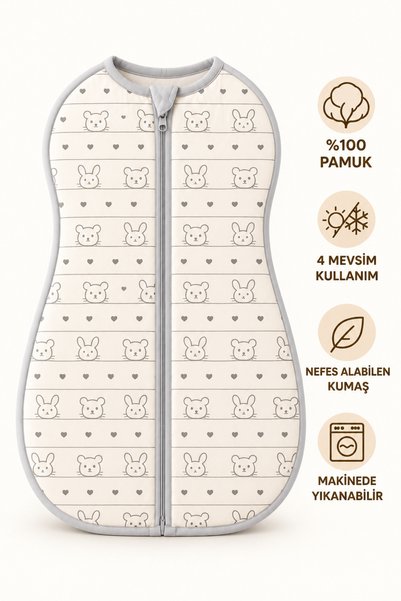 Mimocan 100% Cotton Organic Soft Combed Cotton Sleeping Bag Newborn Zippered Swaddle 60X35 cm