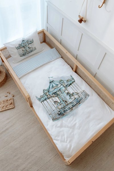 Tuğba Kuğu Single Duvet Cover and Fitted Sheet Set - Royal Series - Blue Caro...
