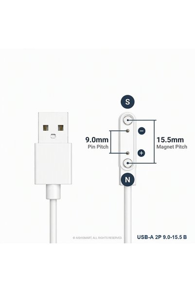 Choice8 USB-A 2P 9.0-15.5 B White Magnetic Charging Cable USB 2pin 4pin 5pin ...