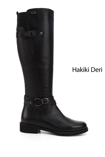 GÖNDERİ(R) Kadın Siyah Fermuarlı Kauçuk Taban Hakiki Deri Çizme