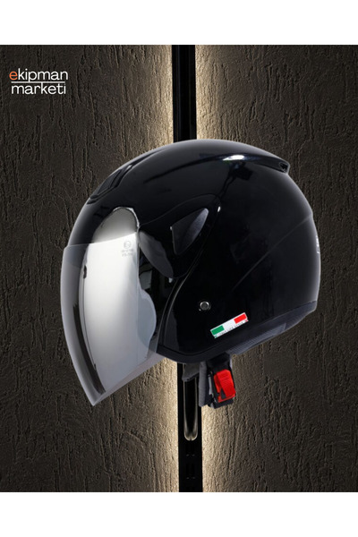Sway 700 Parlak Siyah Yarım Kask (Silver Gri Vizör)