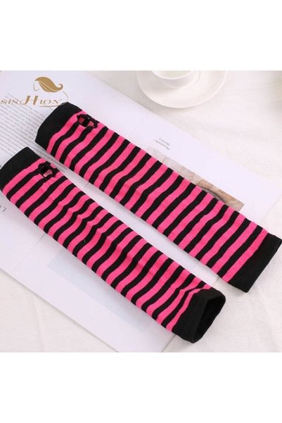 İYİ MODA Cut Finger Double Black Pink Striped Oversleeve Gloves