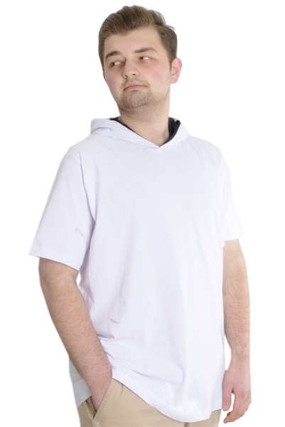 ModeXL Fashion XL Large Size Men's T-Shirt Hooded Short Sleeve 23118 White