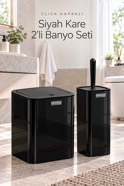Okyanus Home Set de găleată și perie pentru WC, negru, cu capac click, pătrat...