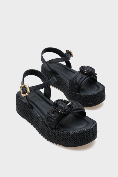 Capone Outfitters Γυναικεία σανδάλια Vanda Ξύλινα Μονή Πόρπη Leopard Straw We...