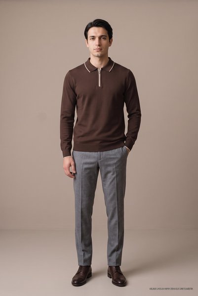 Maccali Men's Regular Fit Polyester Stylish Dark Brown Sweater