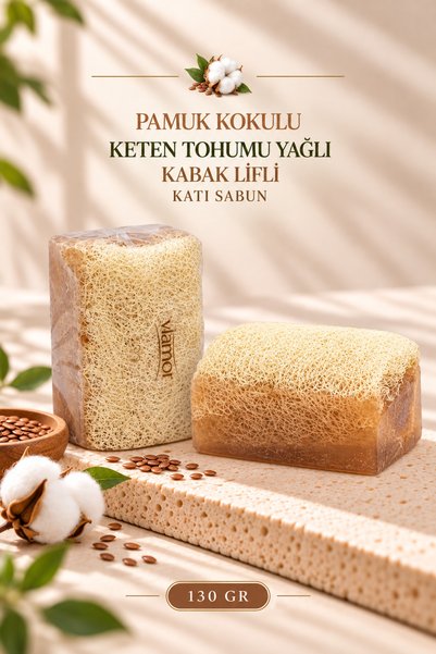 Vlamor Pamuk Kokulu Keten Tohumu Yağlı Kabak Lifli Katı Sabun 130 gr