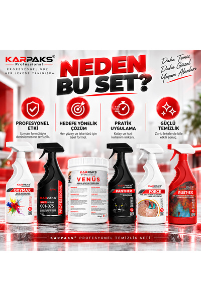 KARPAKS Profesyonel Koltuk Yıkama Paketi – MultiSprey, Force, Rust‑Ex, Oxymax, Panther & Venüs