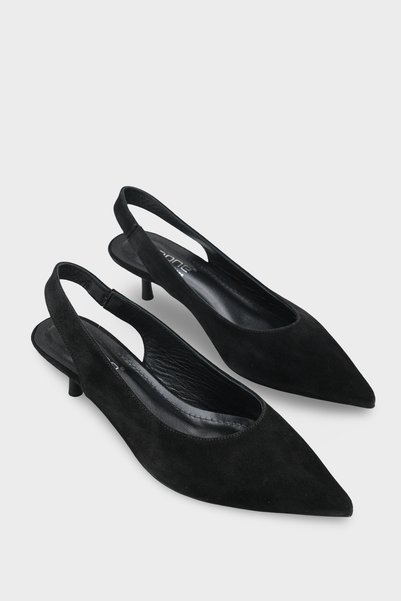 Capone Outfitters Tressa Genuine Leather Pointed Toe Open Back Mid-Heeled Wom...