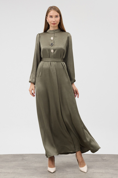 VAVİNOR Rochie de seara din satin cu nasturi - Kaki