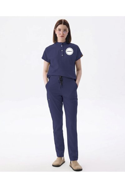 Class Üniforma Nova Armalı Patriot Blue Nurse Staff Uniform Lycra Scrubs Set (Compliant with New Regulations)