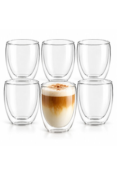 varioshop Set of 6 Double Wall Glasses, Coffee & Tea, Handleless, Borosilicat...