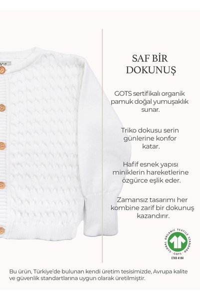 Ozmoz By Mukadder Özden Organic Knitwear Long Sleeve White Baby Boy Cardigan