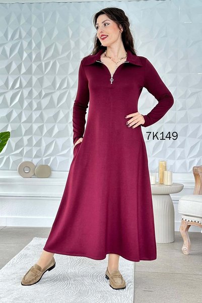 İnce Topuk Polo Collar Modal Dress 7K149