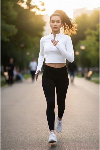 LADY HAZAL White Half Zipper Slimfit Crop Top Ribbed Camisole Finger Detail S...