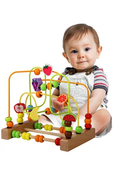 Generic Brand Labirint motric din lemn cu bile, abac și fructe, jucărie Montessori pentru copii