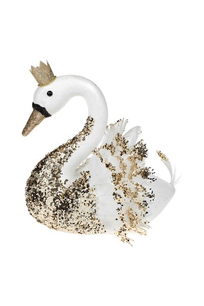 DD SHOP Figurina Decorativa de Craciun Lebada din Spuma Alba cu Glitter Auriu...