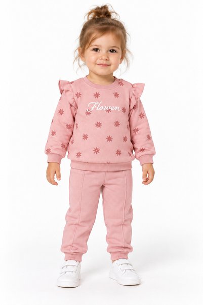 cluppollo 27810-26 Girl's Flower Printed Ruffle Detailed Snap Fastener Sweats...