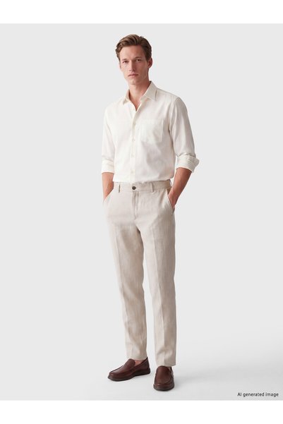 LC Waikiki Nevavm with Difference Southblue Beige Regular Fit 100% Linen Men'...
