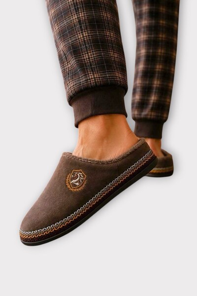 Liger Men's Plush Warm Inner Lining Winter Comfortable Home Slippers Brown