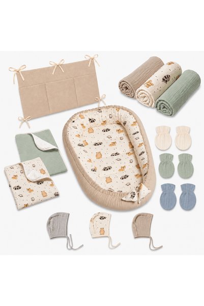 Kidizi Set bebe nou-nascut 6 piese cu Baby Nest din muselina 90x50 cm, 3 patu...