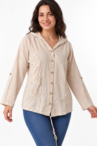 EtkiModa Women's Appliqué Detailed Hooded Authentic Jacket