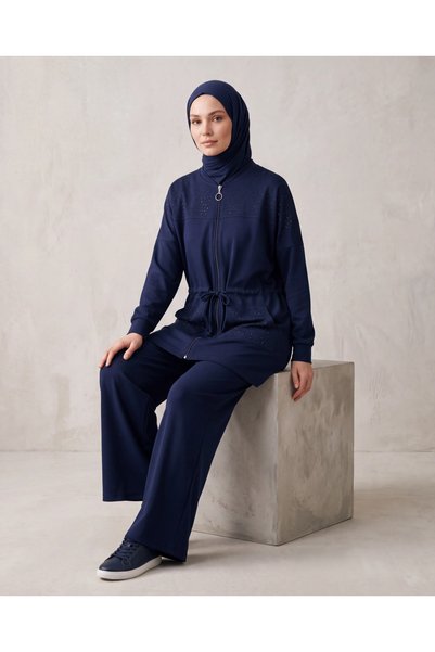 BURRASCA Stone Embroidered Zippered Soft Textured Premium Oversize Suit