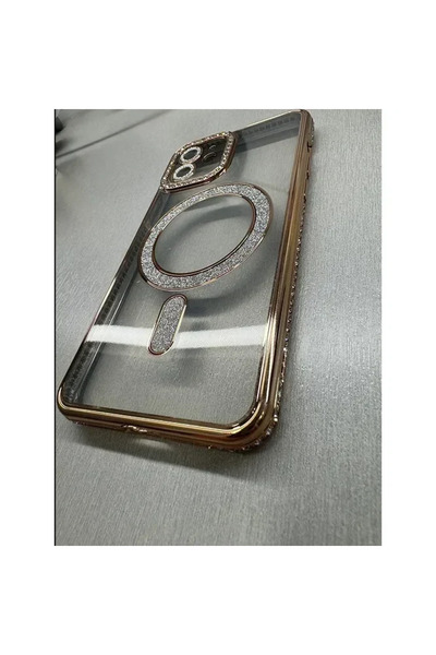 Apple Θήκη σιλικόνης Glitter and Strass MagSafe με προστασία κάμερας χρυσό iP...