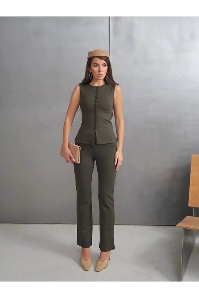 Paw Garage Women's Vest Pants Winter Top and Bottom Set - Steel Interlock Lyc...