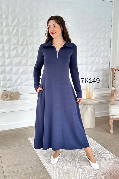 İnce Topuk Polo Collar Modal Dress 7K149