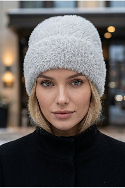 Belifanti Collection Women's Gray Winter Soft Bearded Beret Cotton Textured Plush Hat