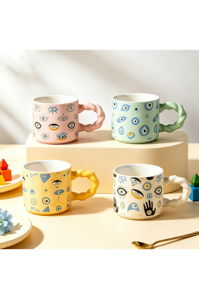 idei Matte ceramic mug with artistic eye patterns, volume 320ml, creative des...