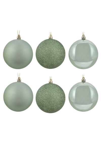DD SHOP Set Globuri de Craciun Verde Menta Mat Lucioase cu Glitter Ø10cm - 6buc