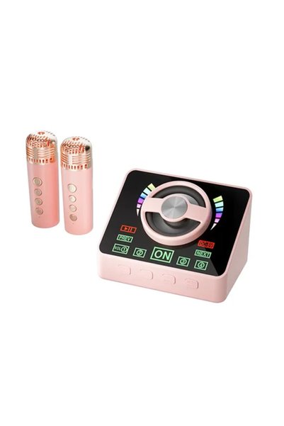 OEM Ασύρματο ηχείο karaoke Bluetooth με 2 μικρόφωνα Q-4 σε ροζ χρώμα