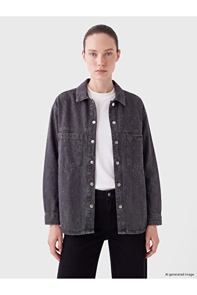 LC Waikiki Lcw Comfort Gray Denim Stone Shirt Tunic with Nevavm Difference