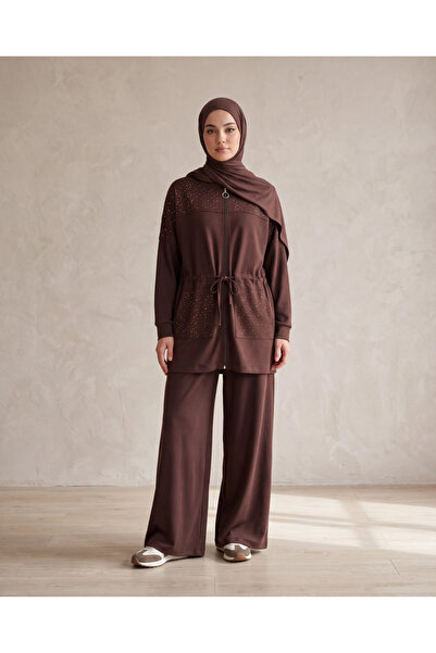 BURRASCA Stone Embroidered Zippered Soft Textured Premium Oversize Suit