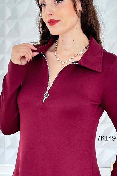 İnce Topuk Polo Collar Modal Dress 7K149