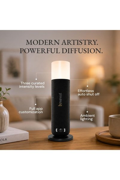 Hayat Secret Scent Weave Aroma Diffuser, Bluetooth Smart App Control, Adjustable, Smart Timer, 3 Grade Intensity Settings, Ambient LED Light, 120ml Capacity, Black