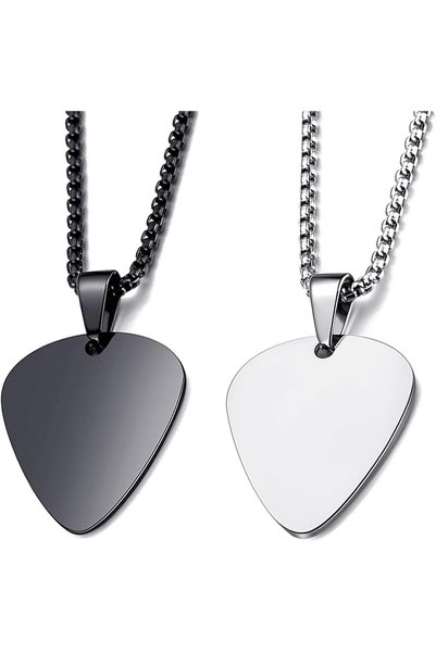 Generic 2 Pcs Guitar Pick Necklace, Stainless Steel Hip Hop Rock Punk Music N...