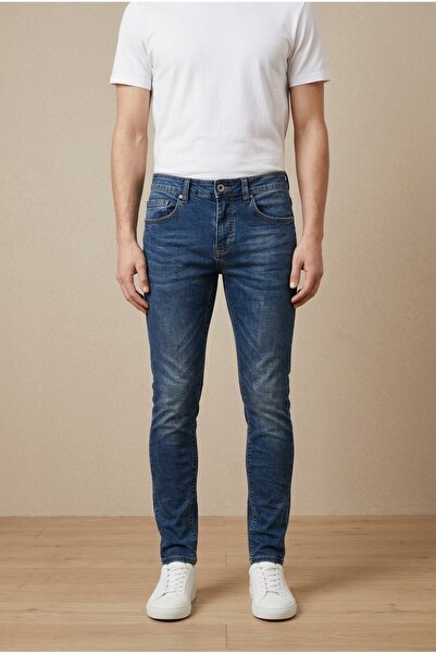 OEM Blugi barbati casual regular fit cu prespalare intensa pe coapse si pliur...