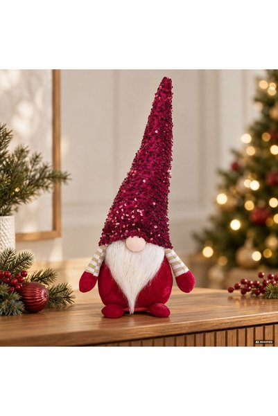 DD SHOP Gnome ros caciula paiete 48cm - Catifelati Bordo Verzi, Craciun